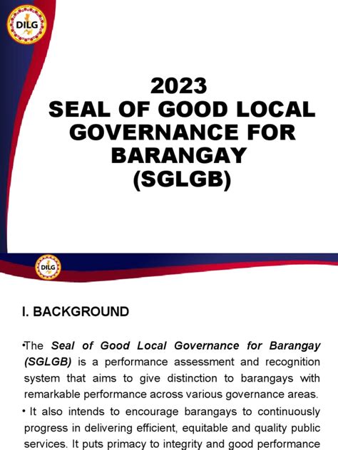 2023 SEAL OF GOOD LOCAL GOVERNANCE FOR BARANGAY (SGLGB).